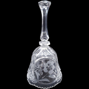 Vintage Cut Crystal Floral Bell with Frosted Flower Details 7 3/4"