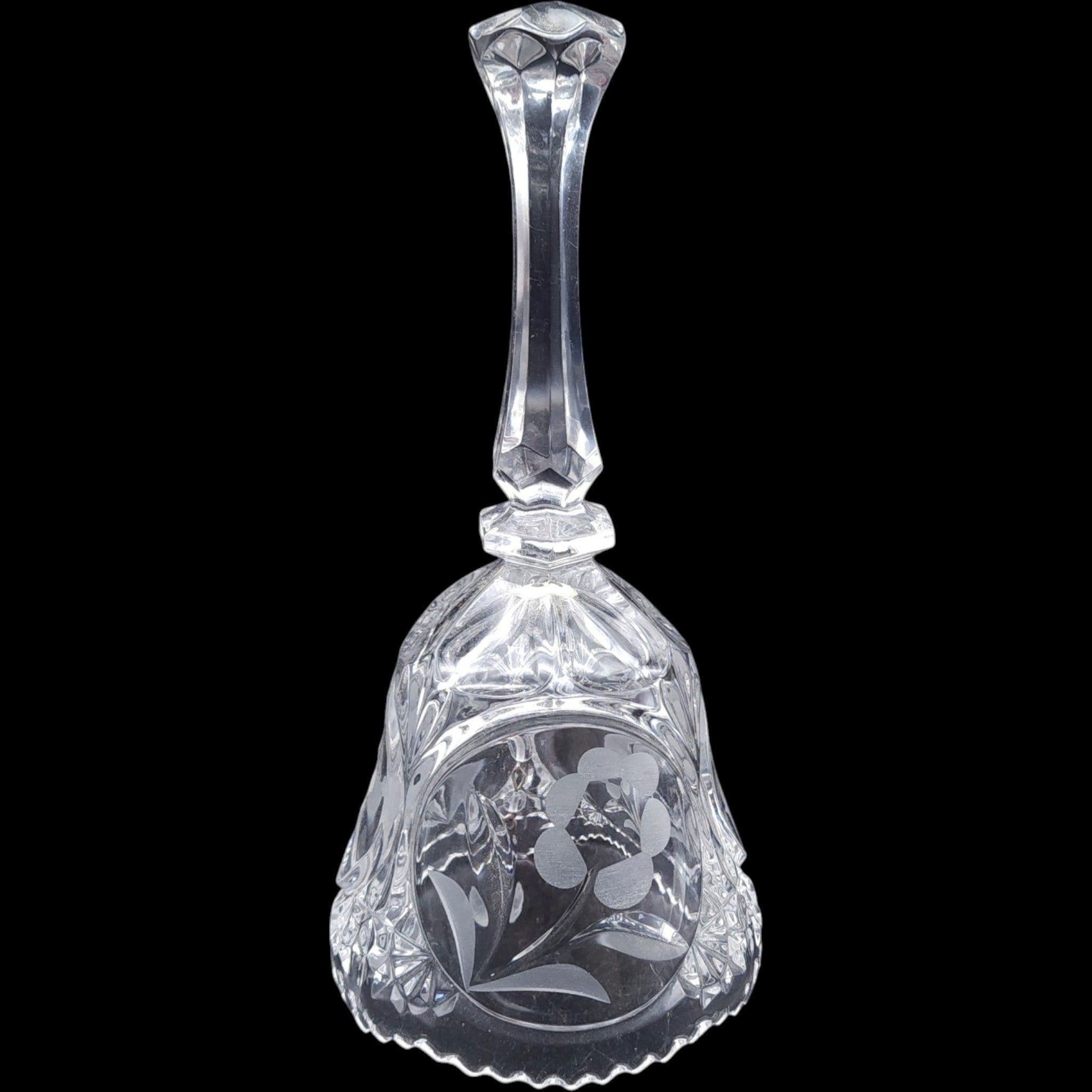Vintage Cut Crystal Floral Bell with Frosted Flower Details 7 3/4"