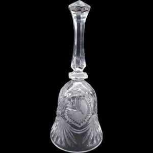 Vintage Cut Crystal Glass Bell with Floral Etched Heart Pattern