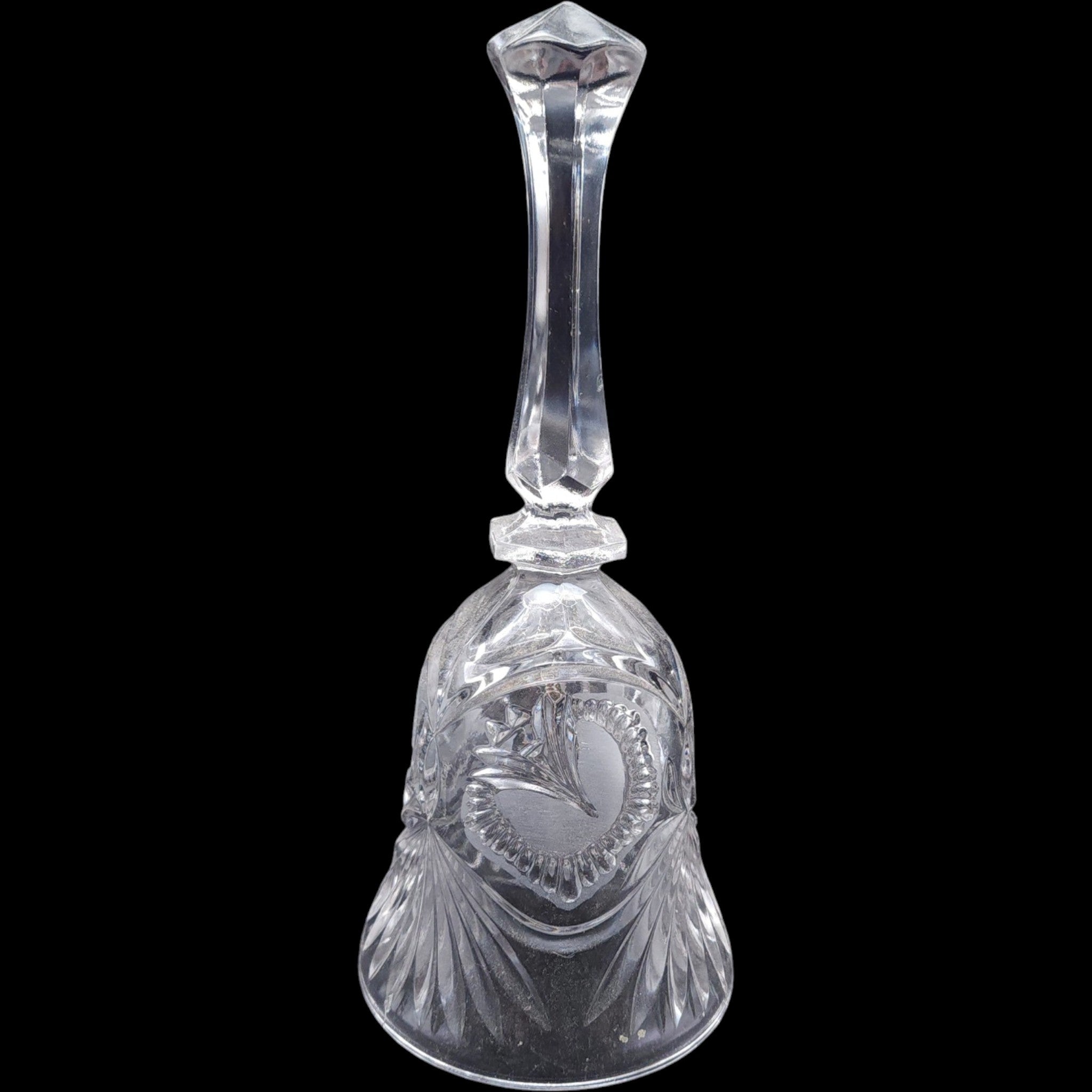 Vintage Cut Crystal Glass Bell with Floral Etched Heart Pattern