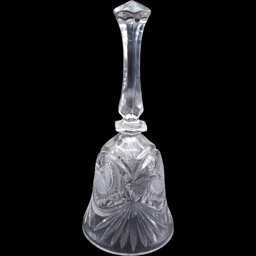 Vintage Cut Crystal Glass Bell with Floral Etched Heart Pattern