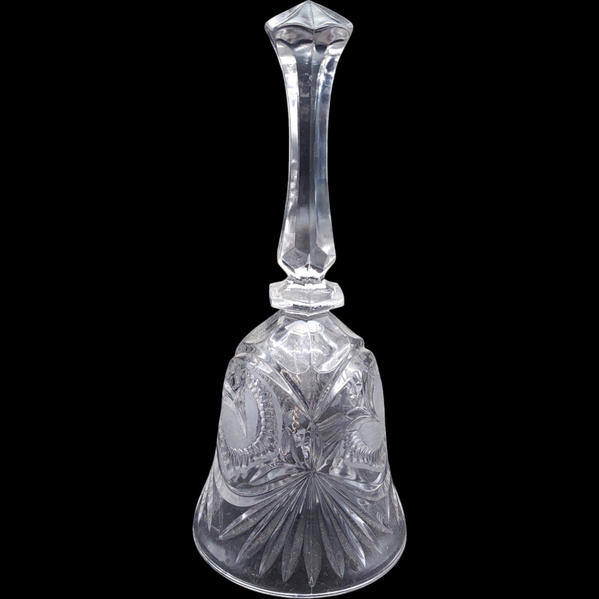 Vintage Cut Crystal Glass Bell with Floral Etched Heart Pattern
