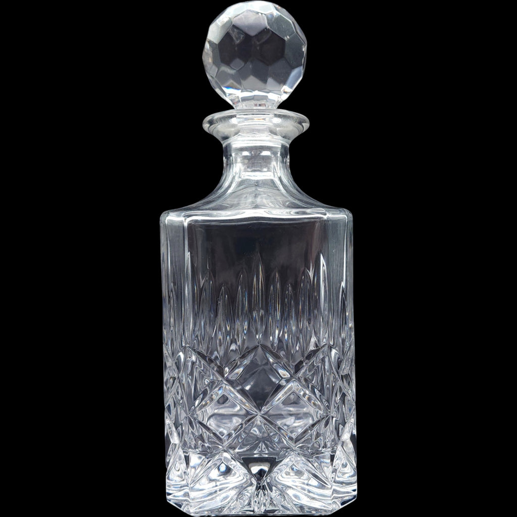 Vintage Cut Crystal Glass Liquor Decanter Diamond Cut & Faceted Stopper