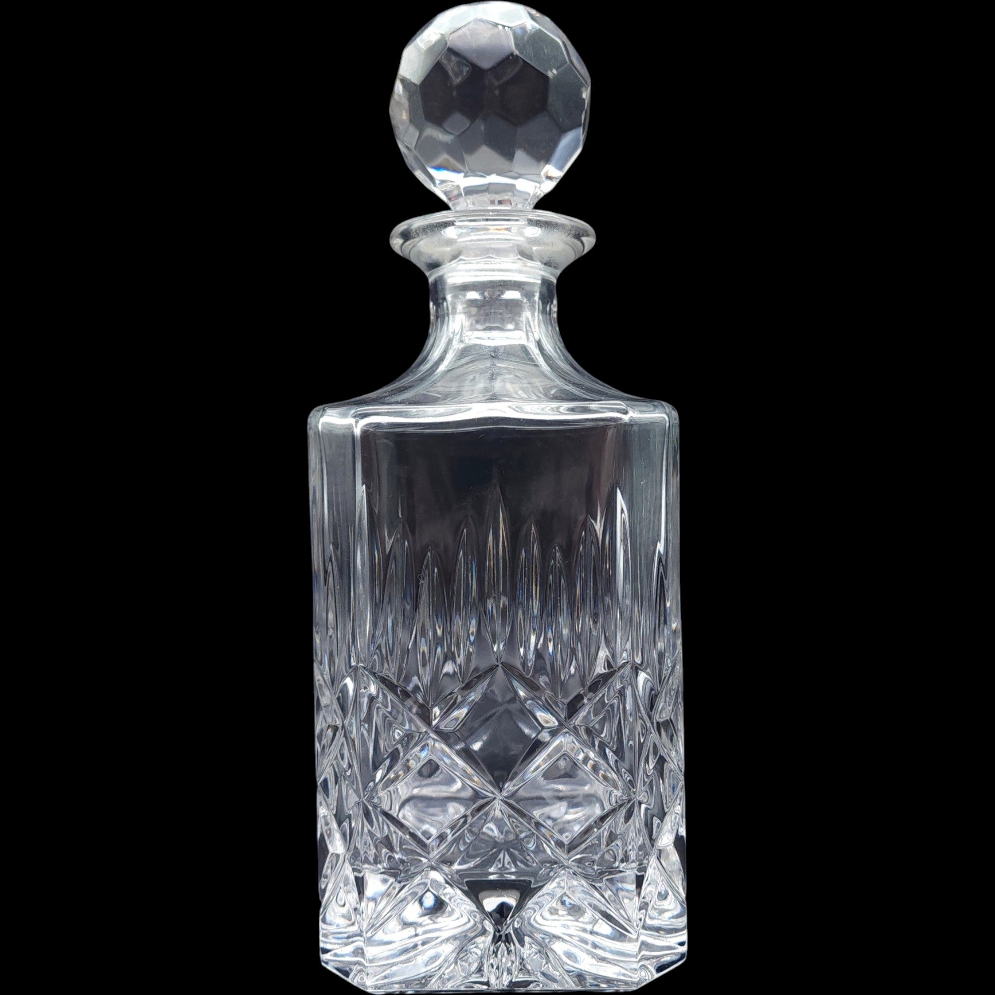 Vintage Cut Crystal Glass Liquor Decanter Diamond Cut & Faceted Stopper