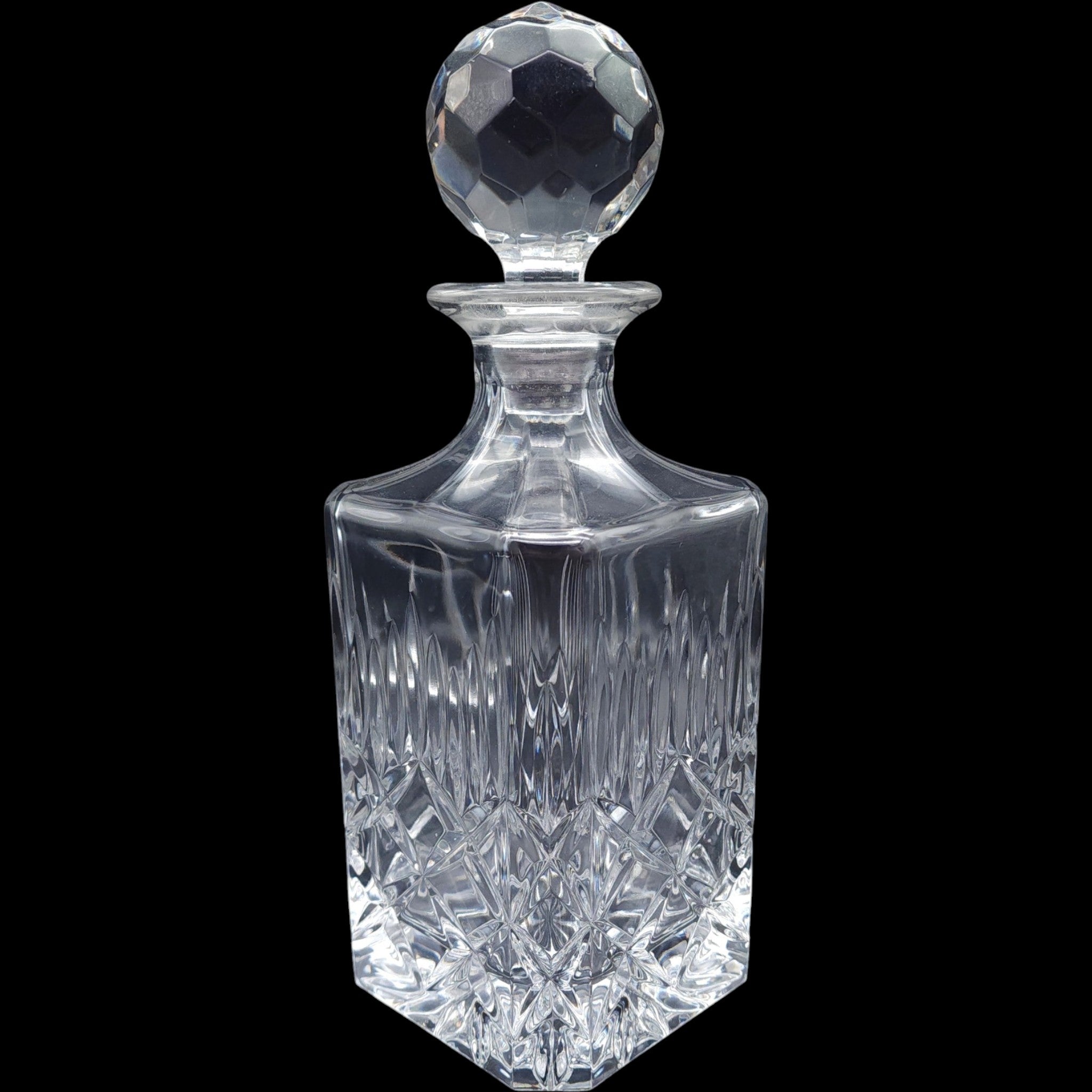 Vintage Cut Crystal Glass Liquor Decanter Diamond Cut & Faceted Stopper