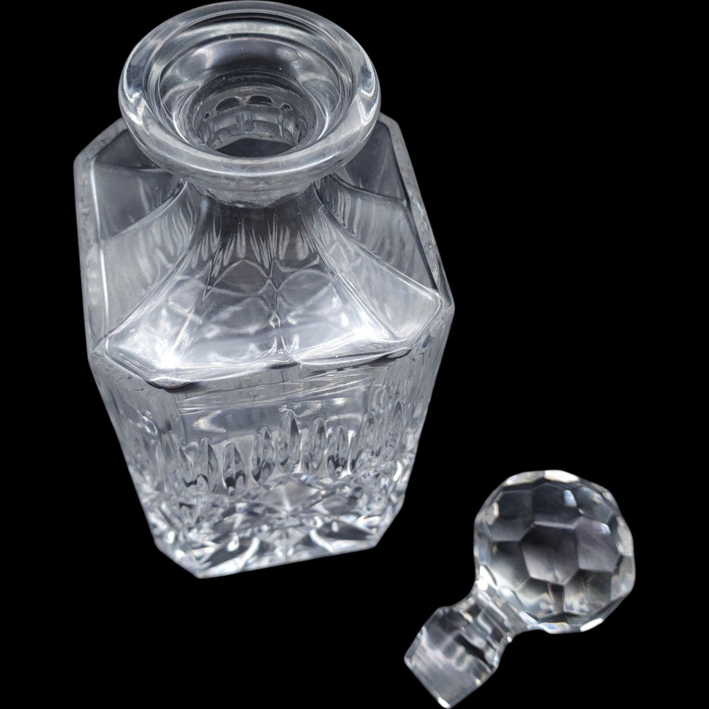 Vintage Cut Crystal Glass Liquor Decanter Diamond Cut & Faceted Stopper