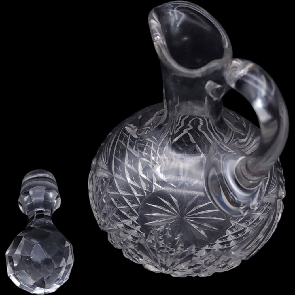 Vintage Cut Crystal Handled Cruet Pitcher with Stopper 6"