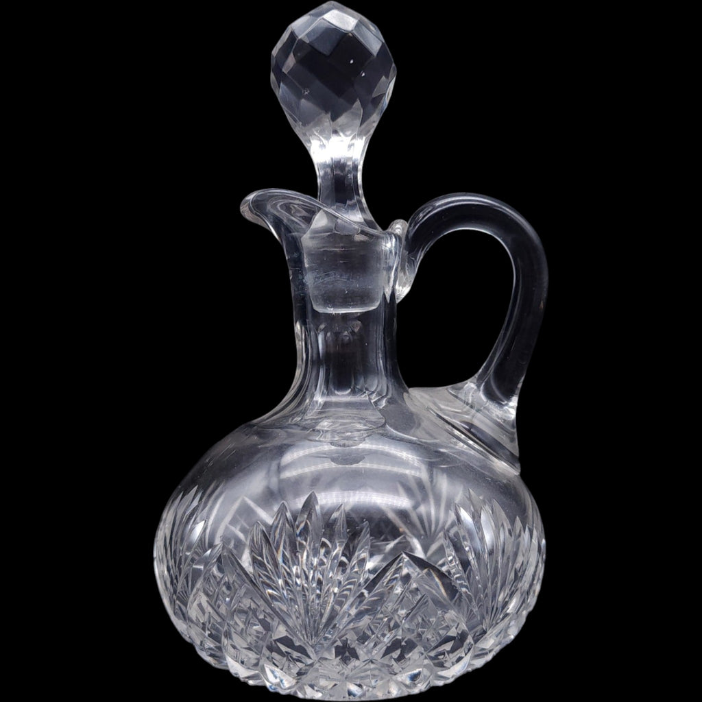 Vintage Cut Crystal Handled Cruet Pitcher with Stopper 6"