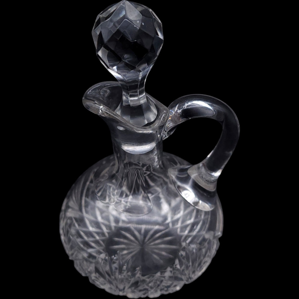 Vintage Cut Crystal Handled Cruet Pitcher with Stopper 6"