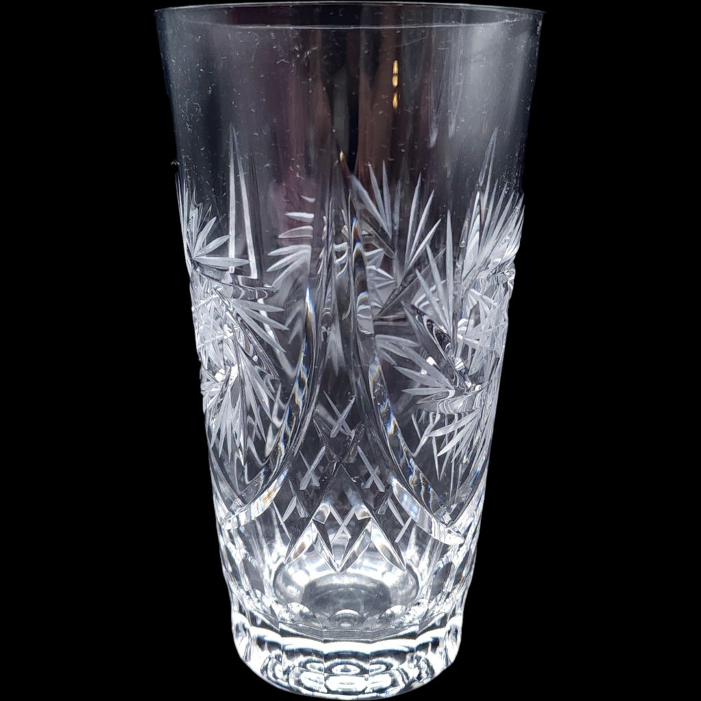 Vintage Cut Crystal Highball Tumbler Glass with Pinwheel and Star Motif