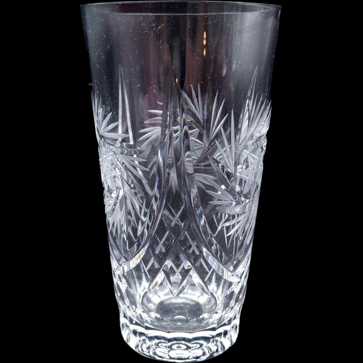 Vintage Cut Crystal Highball Tumbler Glass with Pinwheel and Star Motif