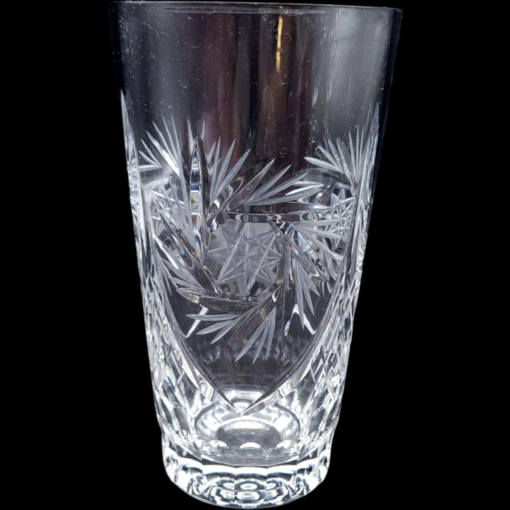 Vintage Cut Crystal Highball Tumbler Glass with Pinwheel and Star Motif