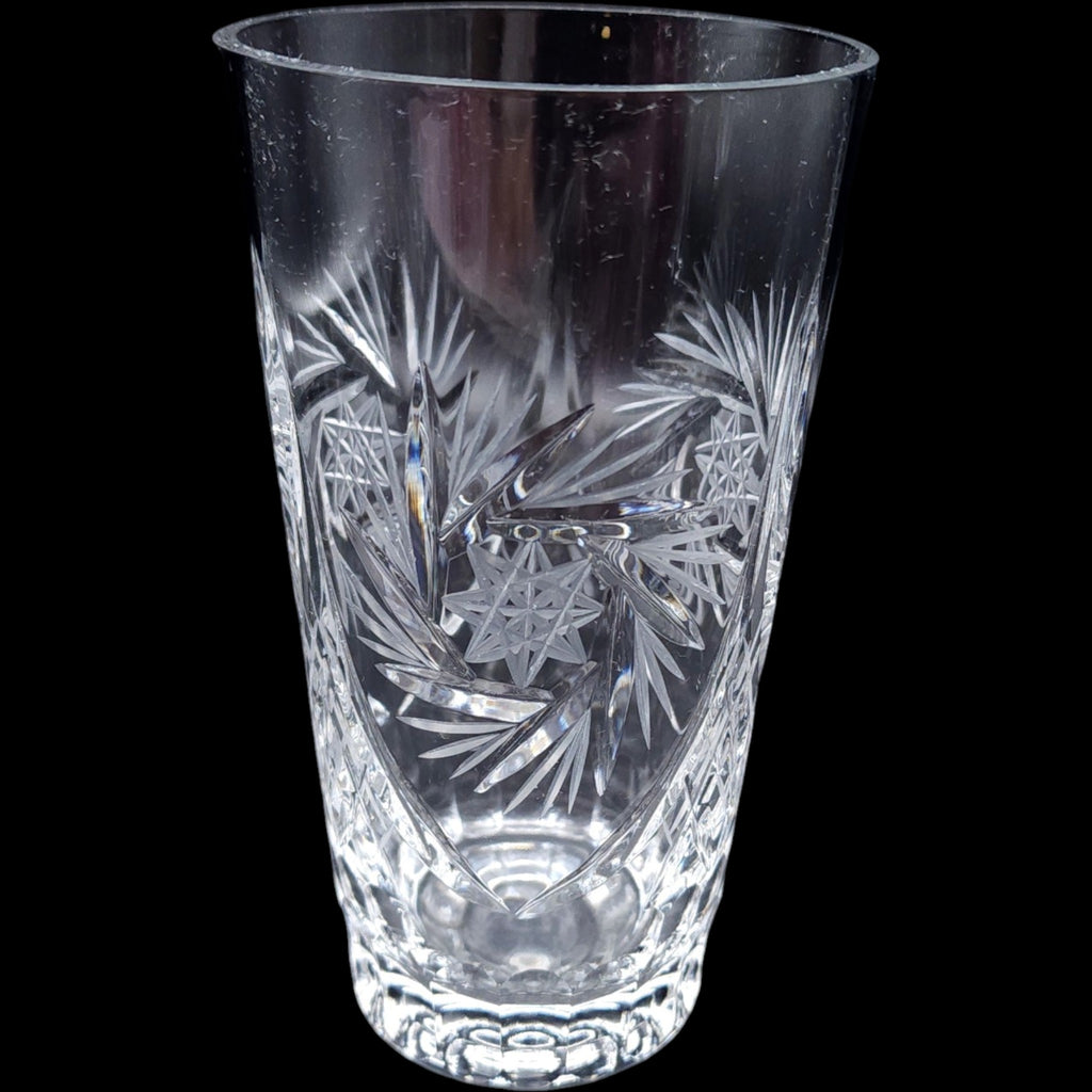 Vintage Cut Crystal Highball Tumbler Glass with Pinwheel and Star Motif
