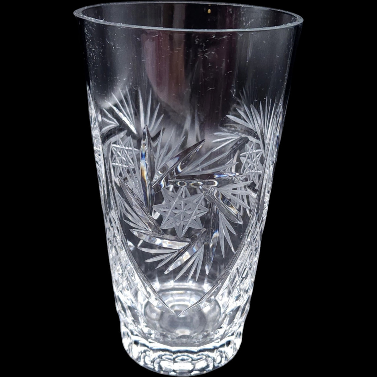 Vintage Cut Crystal Highball Tumbler Glass with Pinwheel and Star Motif