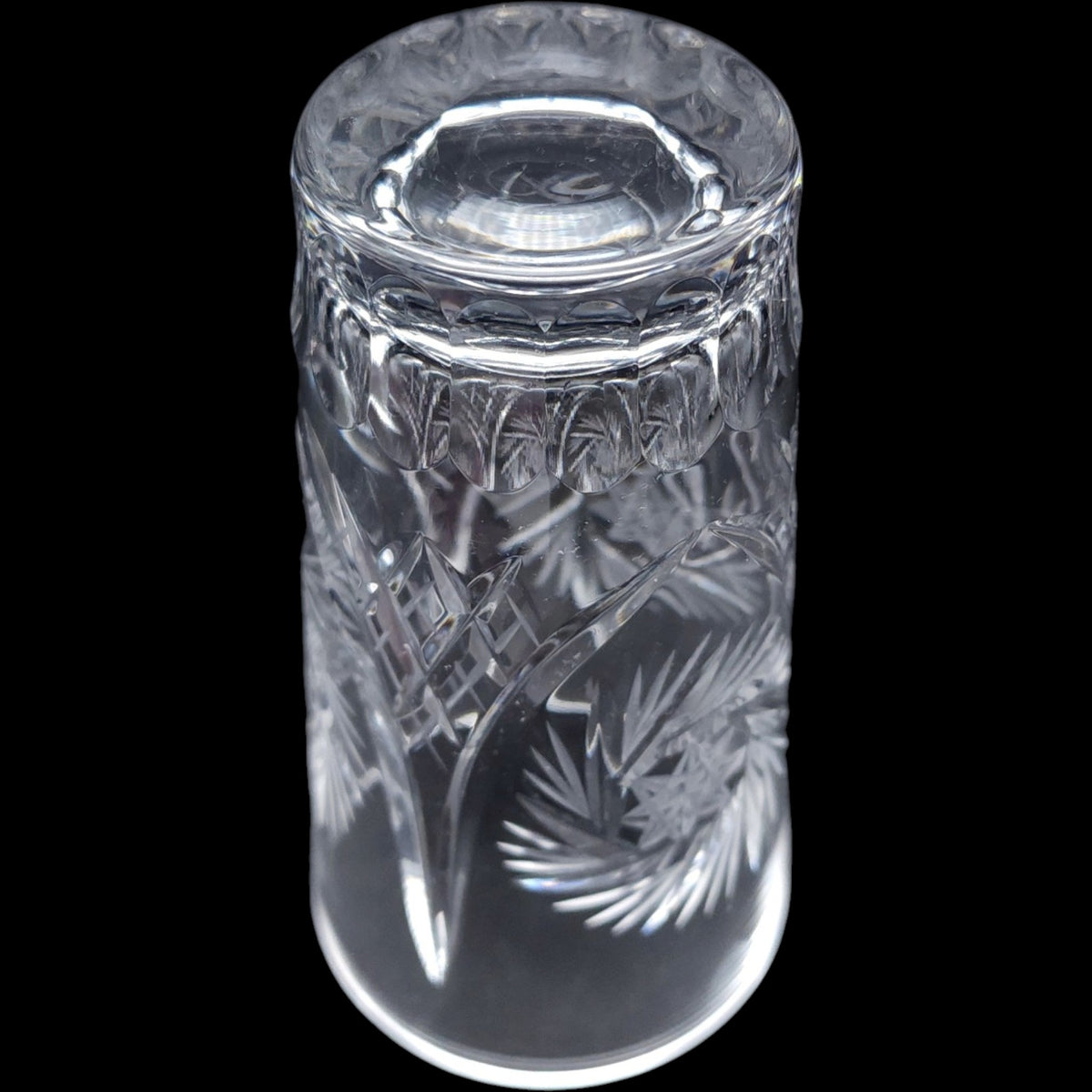 Vintage Cut Crystal Highball Tumbler Glass with Pinwheel and Star Motif