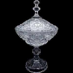 Vintage Cut Crystal Pedestal Candy Dish Covered Compote Bowl with Lid