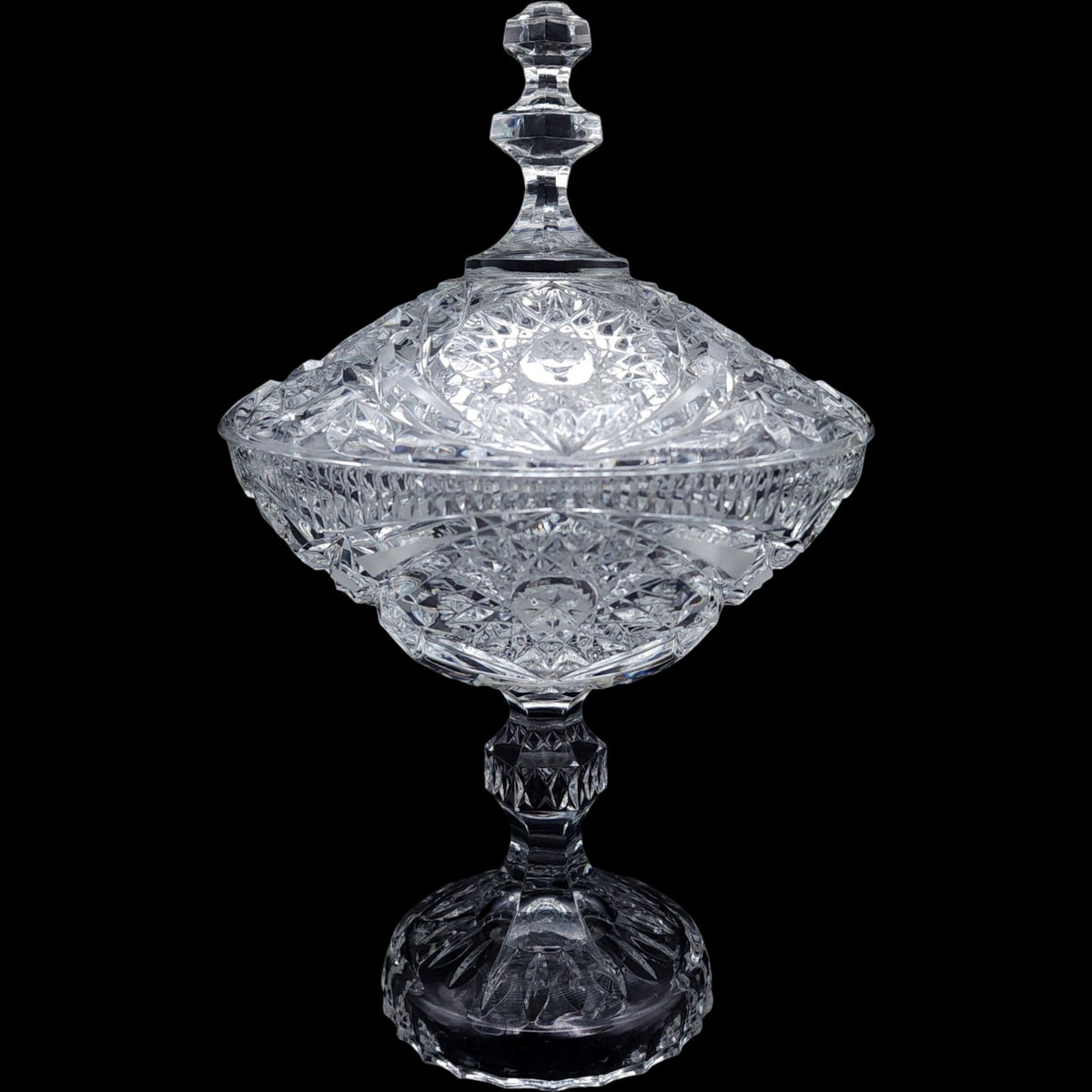 Vintage Cut Crystal Pedestal Candy Dish Covered Compote Bowl with Lid