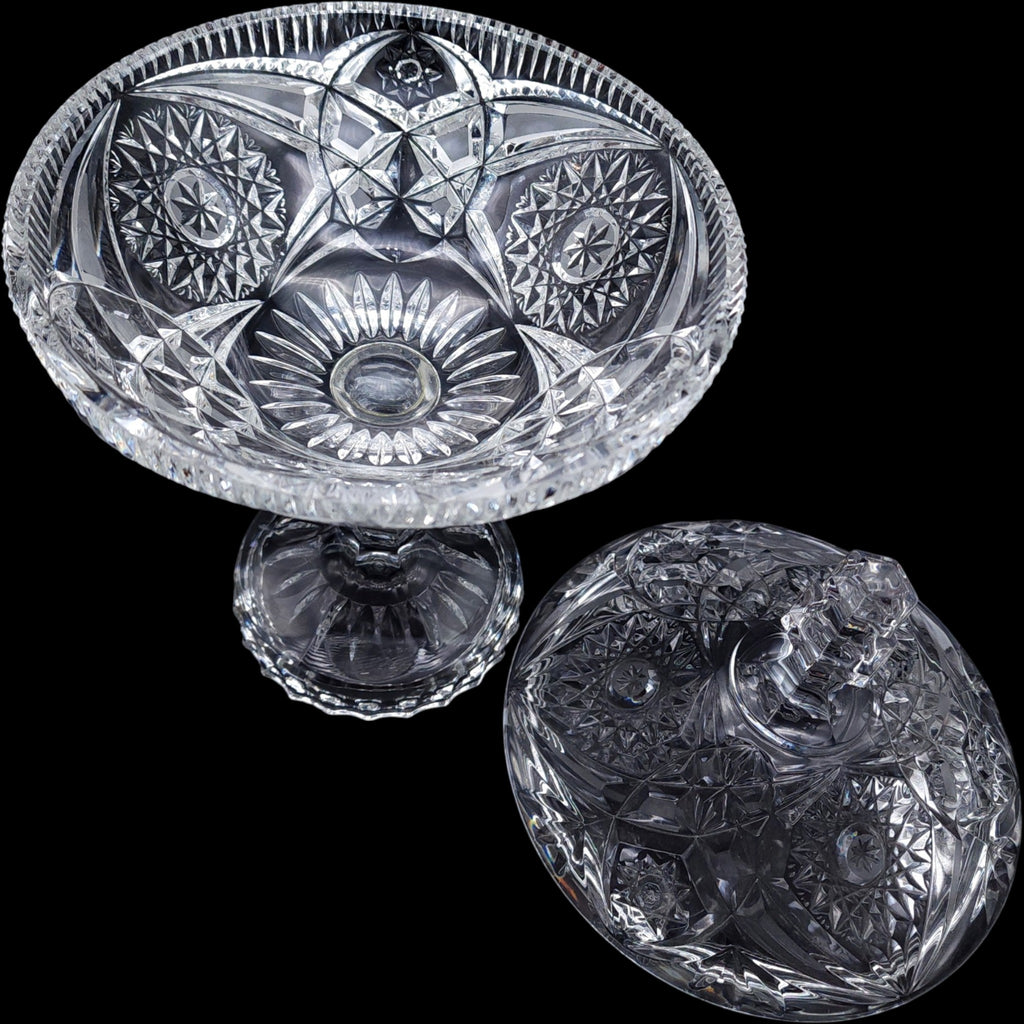 Vintage Cut Crystal Pedestal Candy Dish Covered Compote Bowl with Lid