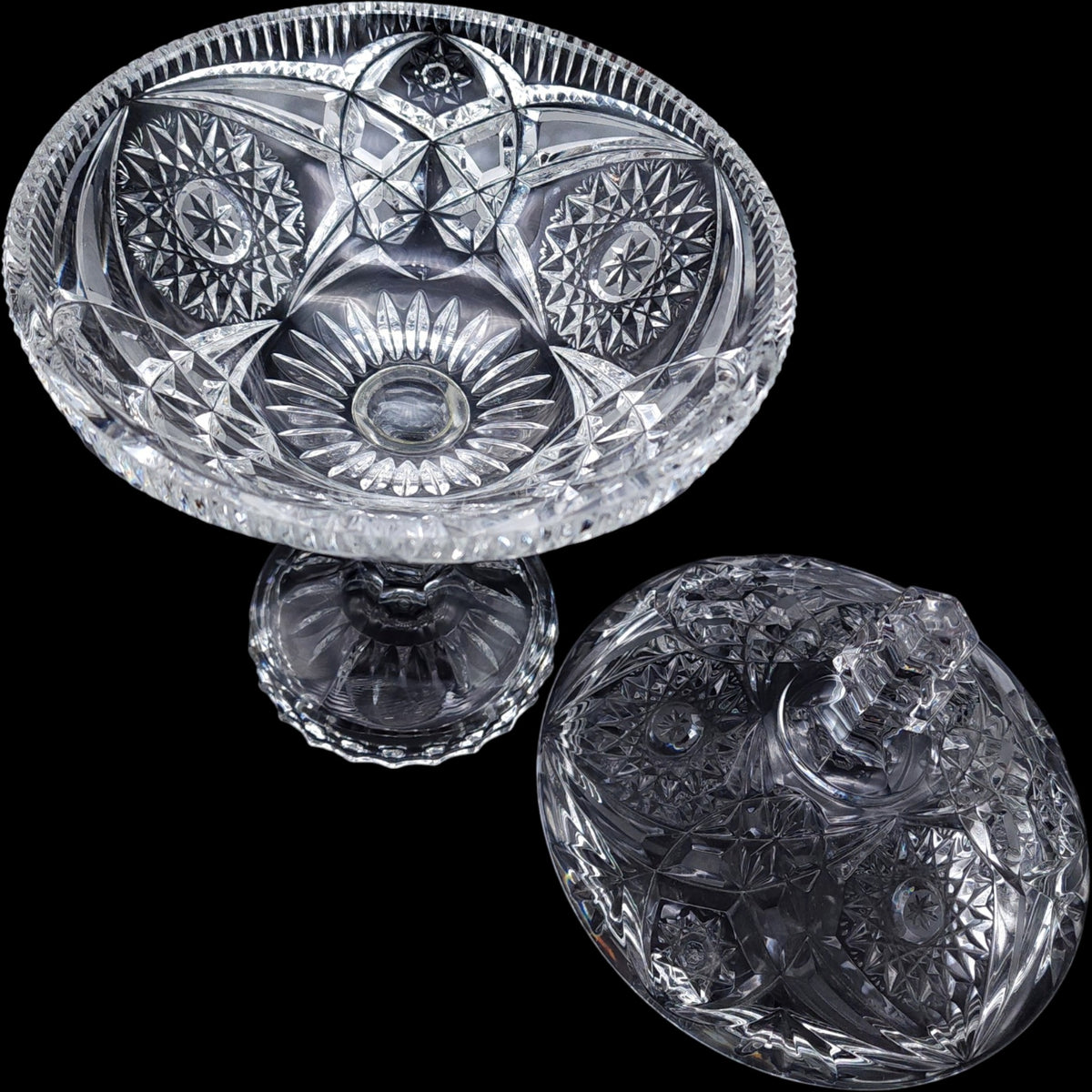 Vintage Cut Crystal Pedestal Candy Dish Covered Compote Bowl with Lid