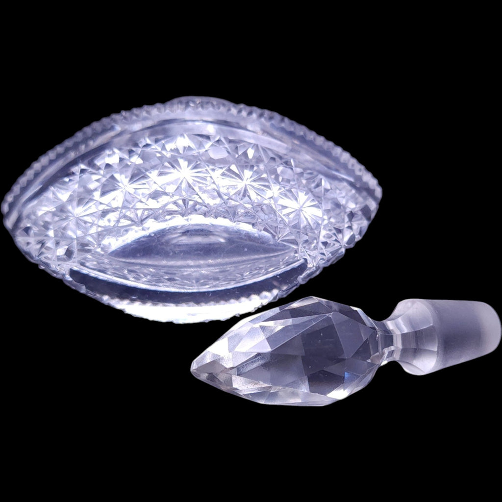 Vintage Cut Crystal Perfume Bottle with Faceted Finial Stopper
