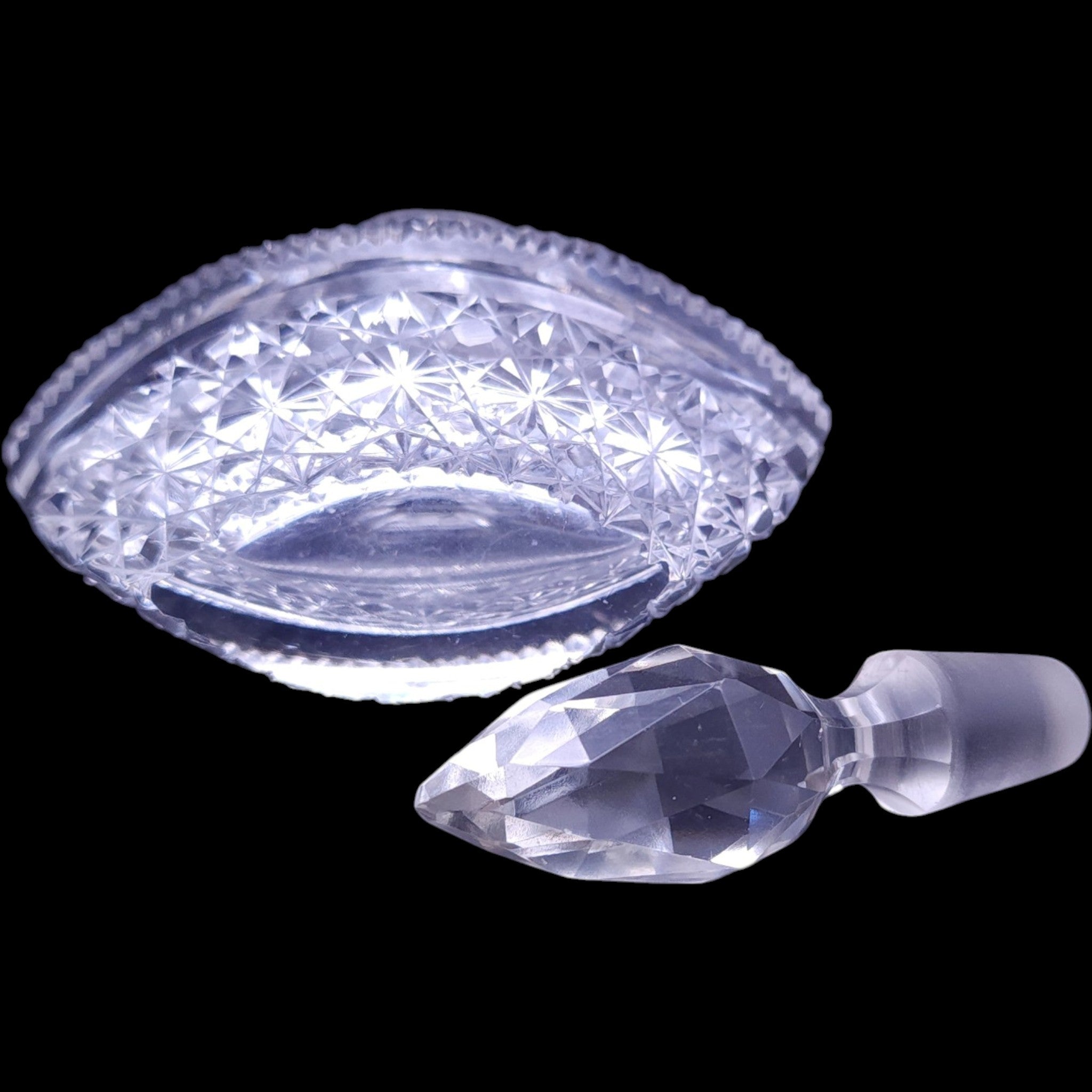 Vintage Cut Crystal Perfume Bottle with Faceted Finial Stopper