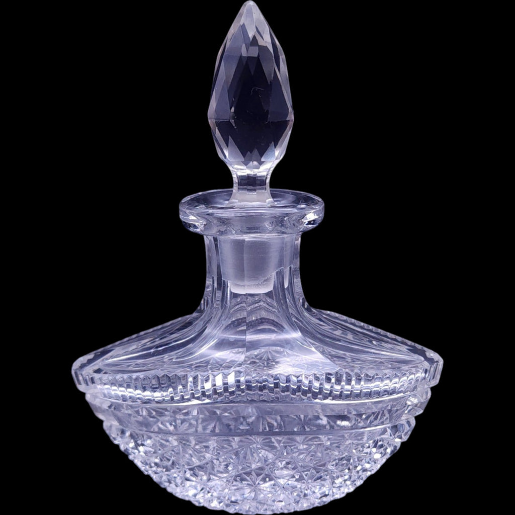 Vintage Cut Crystal Perfume Bottle with Faceted Finial Stopper