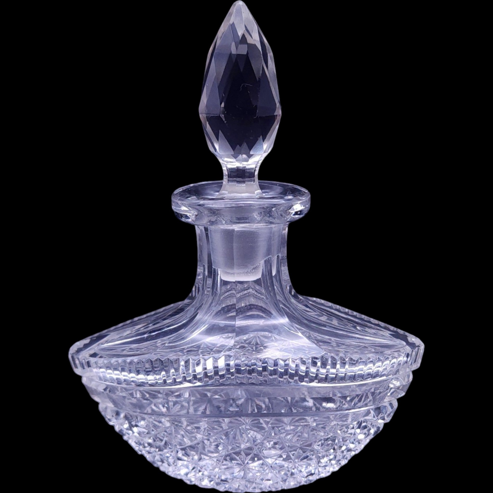 Vintage Cut Crystal Perfume Bottle with Faceted Finial Stopper