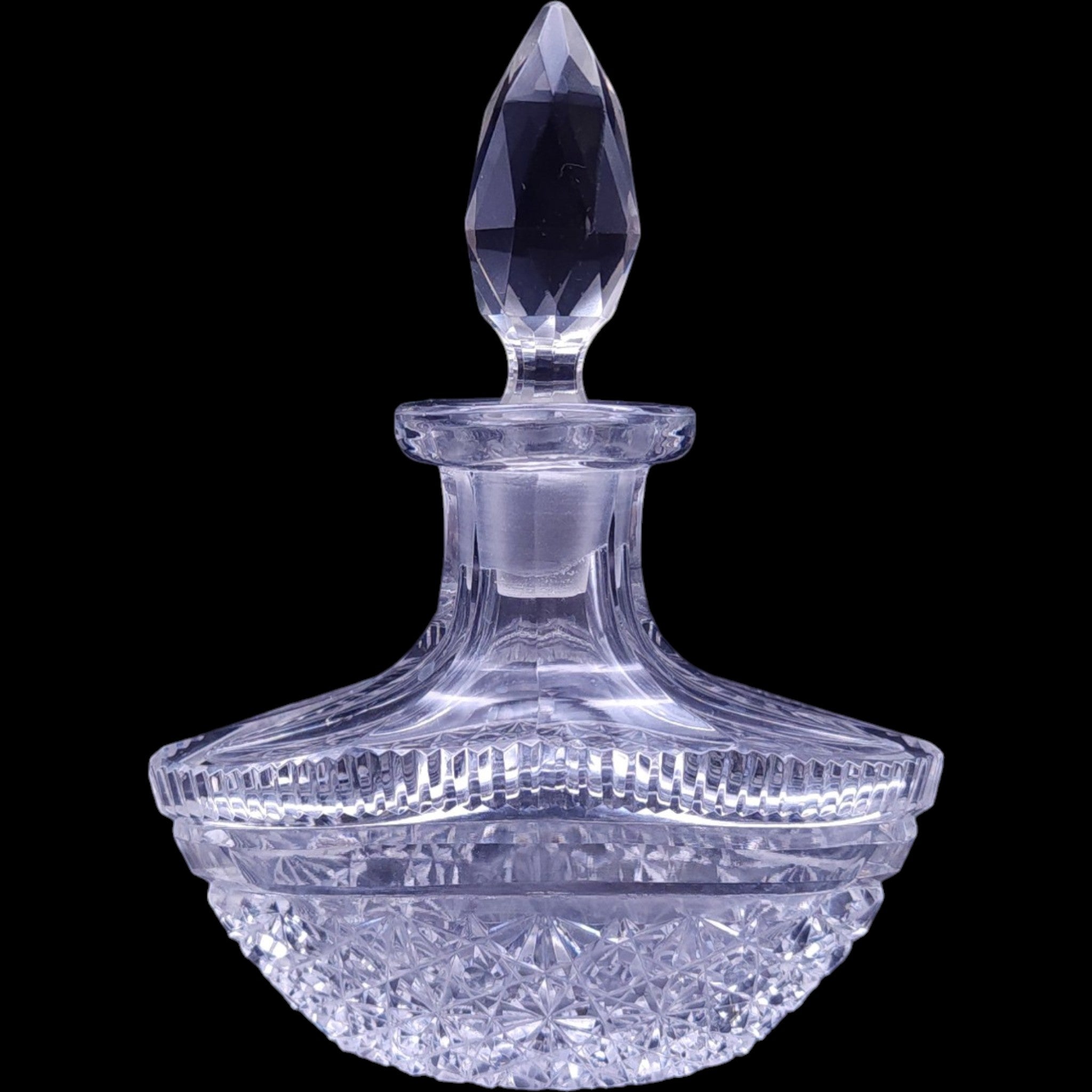 Vintage Cut Crystal Perfume Bottle with Faceted Finial Stopper