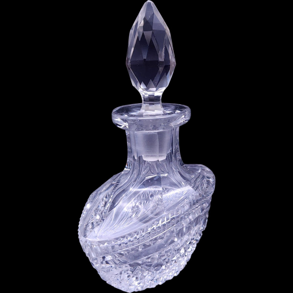 Vintage Cut Crystal Perfume Bottle with Faceted Finial Stopper