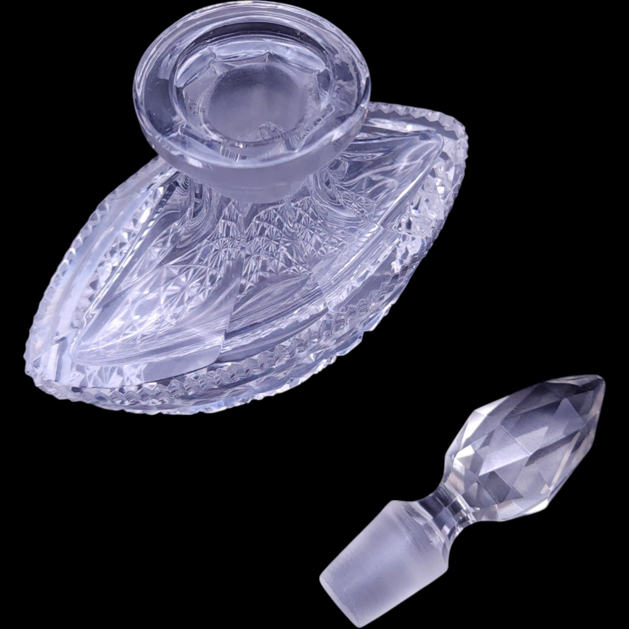 Vintage Cut Crystal Perfume Bottle with Faceted Finial Stopper