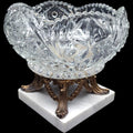 Vintage Cut Glass Centerpiece Bowl on Italian Marble & Brass Base