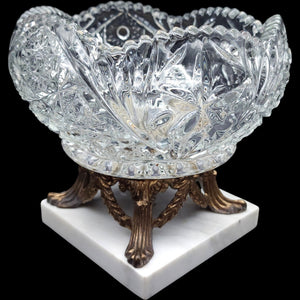 Vintage Cut Glass Centerpiece Bowl on Italian Marble & Brass Base