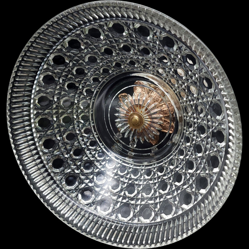 Vintage Cut Glass Centerpiece Compote with Crystal Prisms on Italian Marble Base