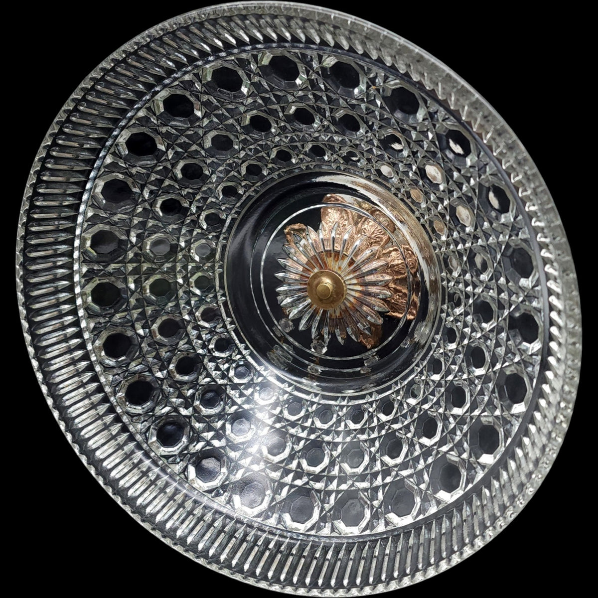 Vintage Cut Glass Centerpiece Compote with Crystal Prisms on Italian Marble Base