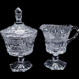 Vintage Cut Glass Creamer and Covered Sugar Bowl Set Pedestal Base