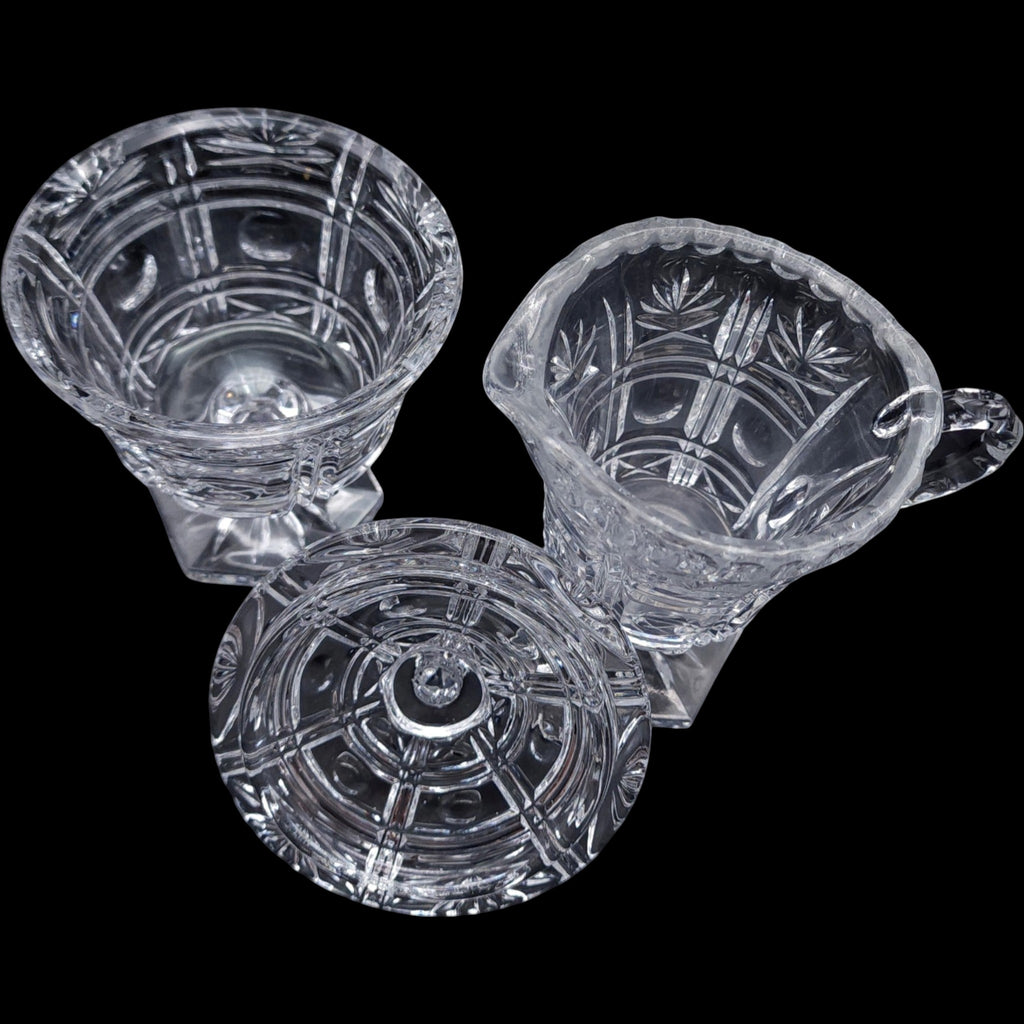Vintage Cut Glass Creamer and Covered Sugar Bowl Set Pedestal Base