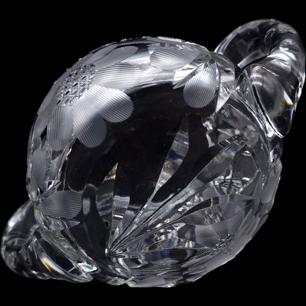 Vintage Cut Glass Open Sugar Bowl with Wheel-Cut Floral Base