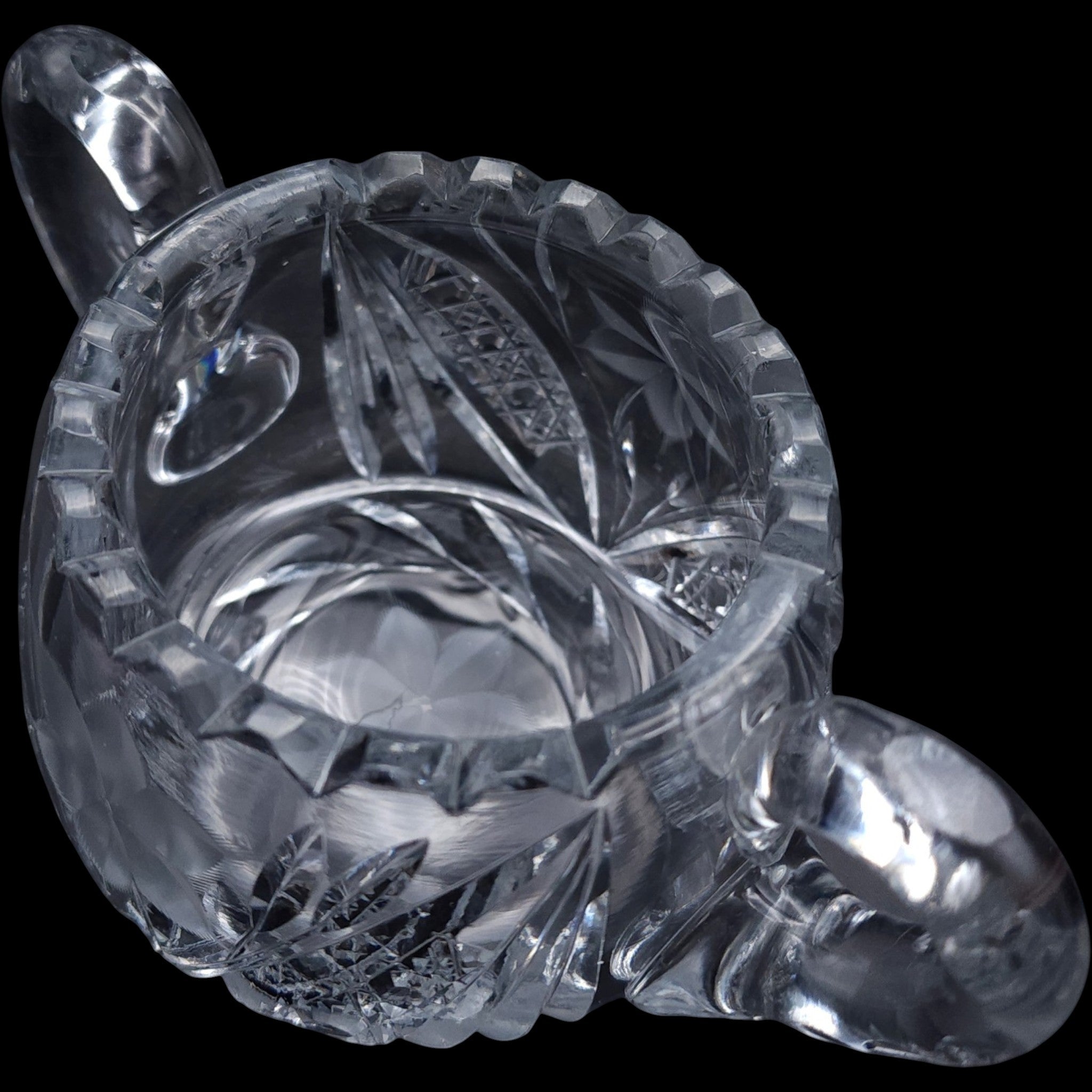 Vintage Cut Glass Open Sugar Bowl with Wheel-Cut Floral Base