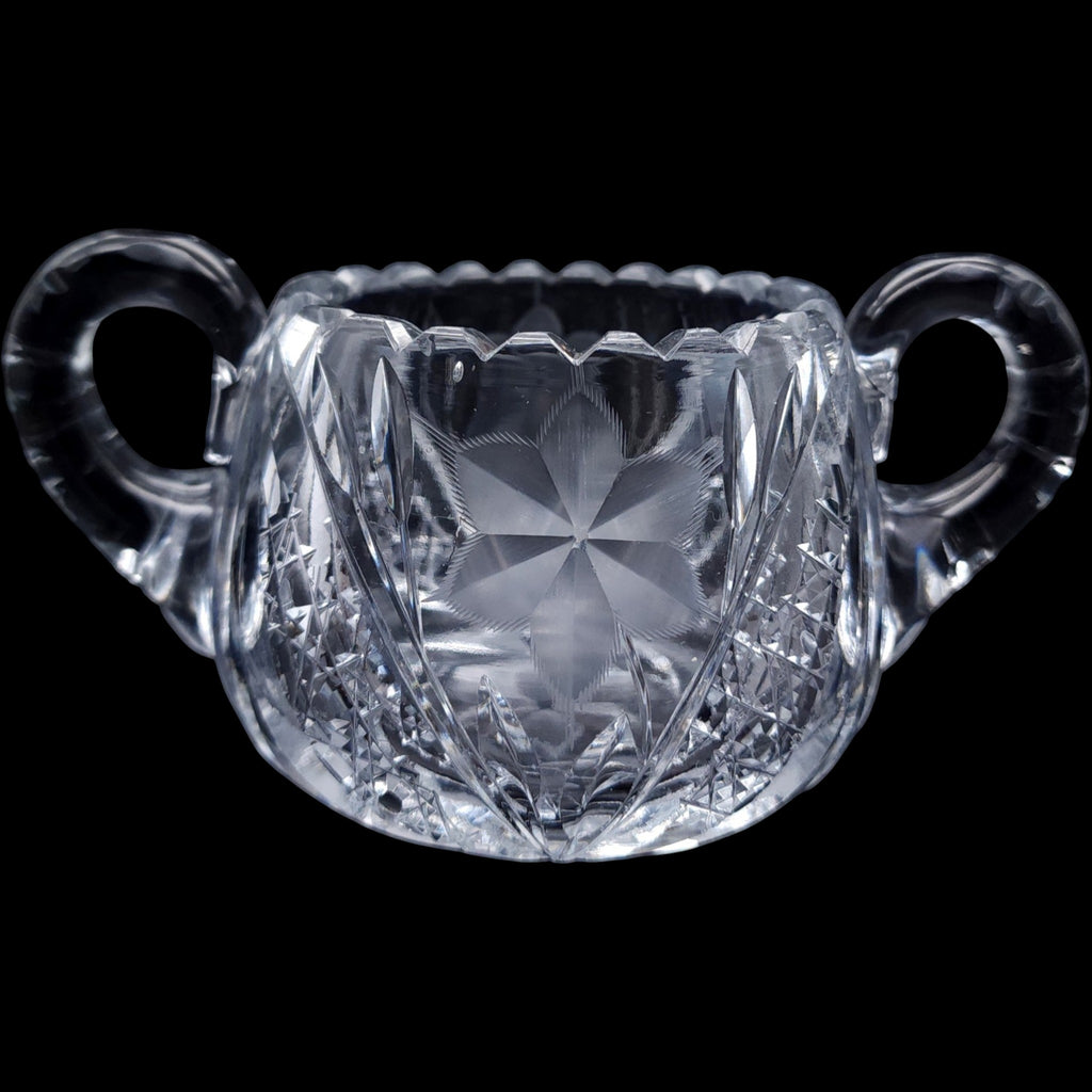 Vintage Cut Glass Open Sugar Bowl with Wheel-Cut Floral Base