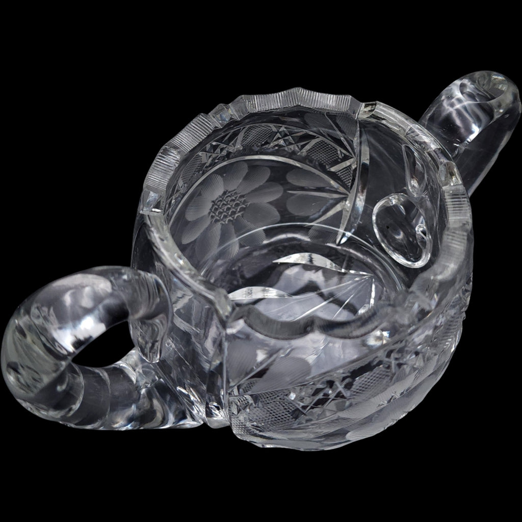 Vintage Cut Glass Open Sugar Bowl with Wheel-Cut Floral Base