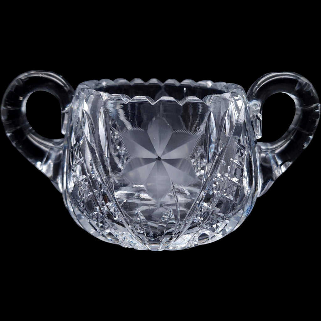 Vintage Cut Glass Open Sugar Bowl with Wheel-Cut Floral Base