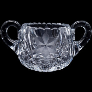 Vintage Cut Glass Open Sugar Bowl with Wheel-Cut Floral Base