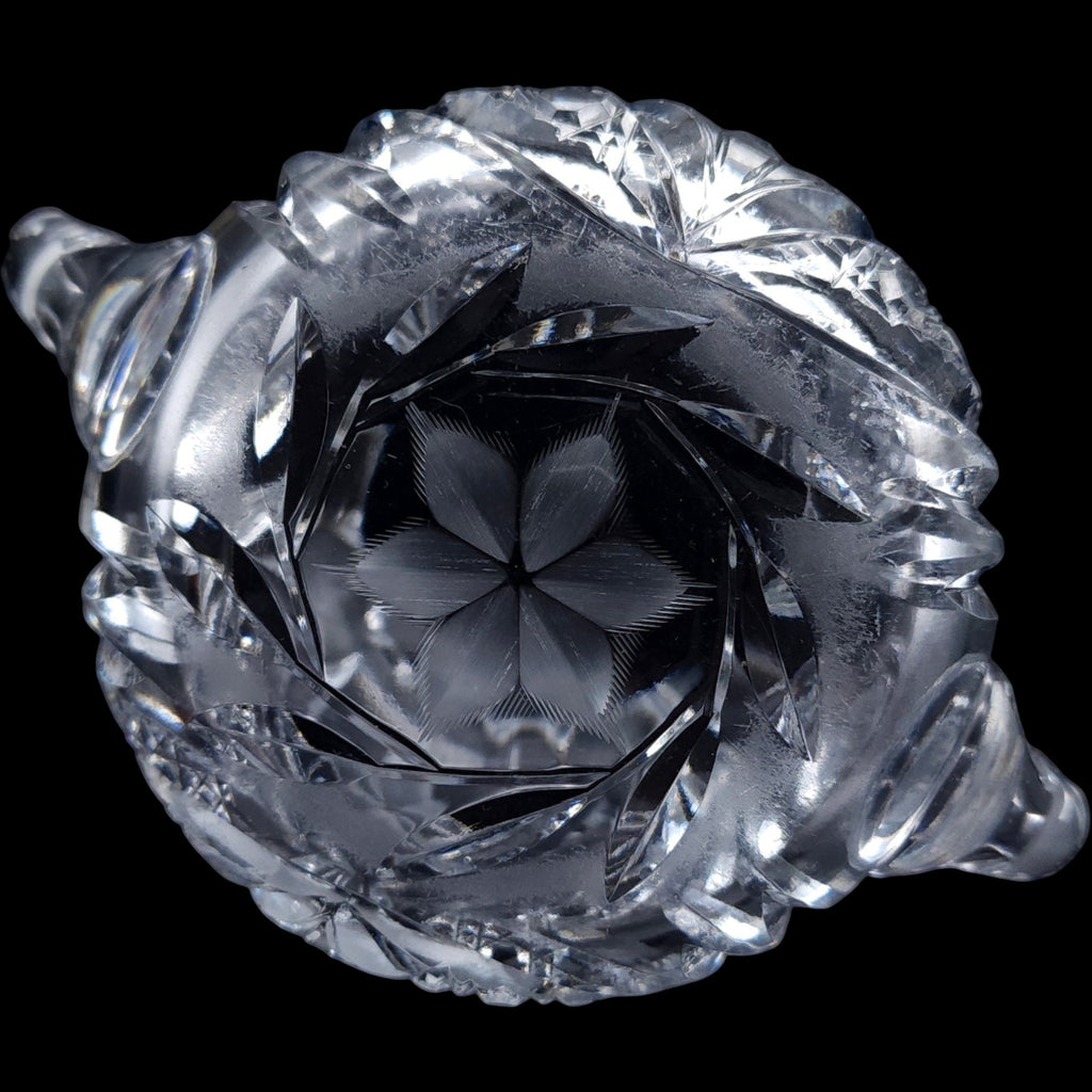 Vintage Cut Glass Open Sugar Bowl with Wheel-Cut Floral Base