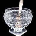 Vintage Cut Glass Pedestal Open Salt Cellar Dish with Godinger Spoon
