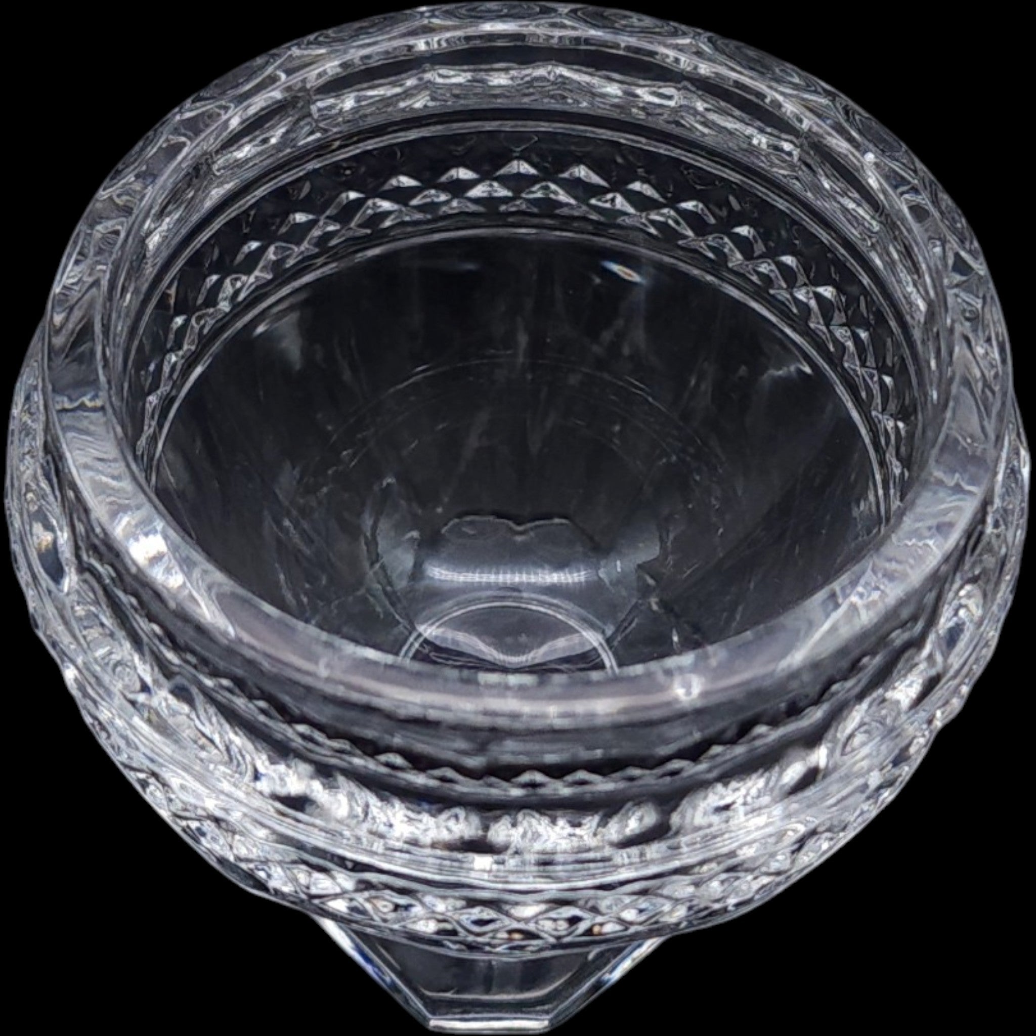Vintage Cut Glass Pedestal Open Salt Cellar Dish with Godinger Spoon