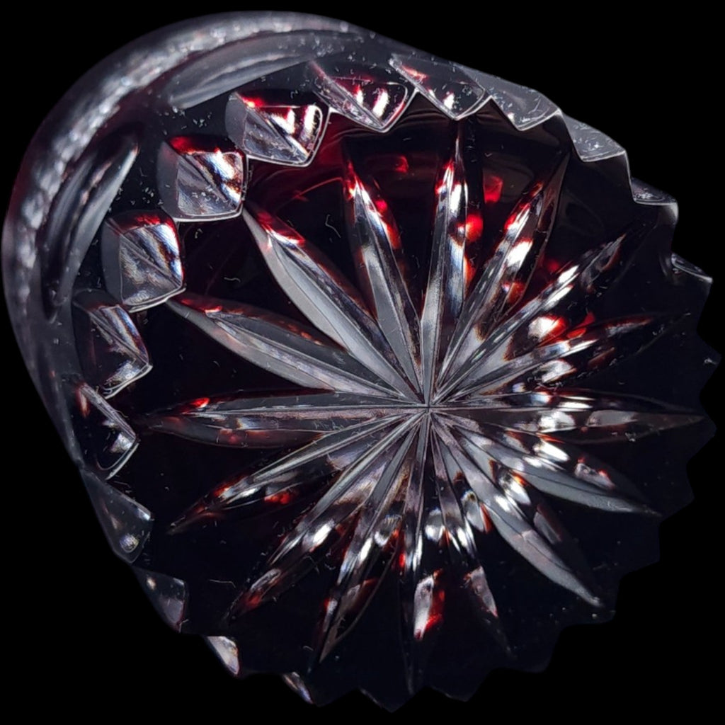 Vintage Dark Ruby Cut Glass Tumbler Diamond Crosshatch Lowball Glass