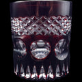 Vintage Dark Ruby Cut Glass Tumbler Diamond Crosshatch Lowball Glass