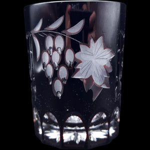 Vintage Dark Ruby Cut Glass Tumbler Diamond Crosshatch Lowball Glass