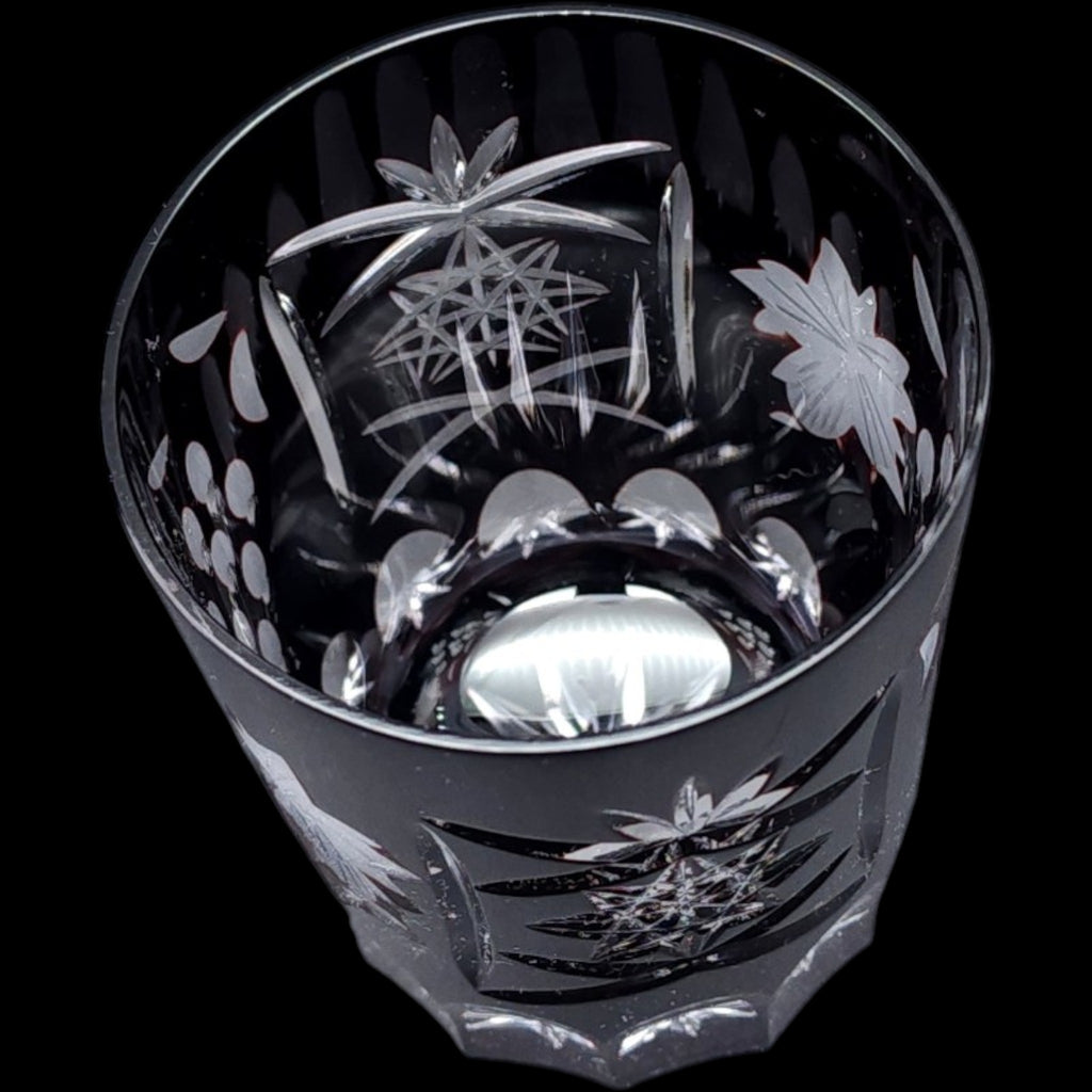 Vintage Dark Ruby Cut Glass Tumbler Diamond Crosshatch Lowball Glass