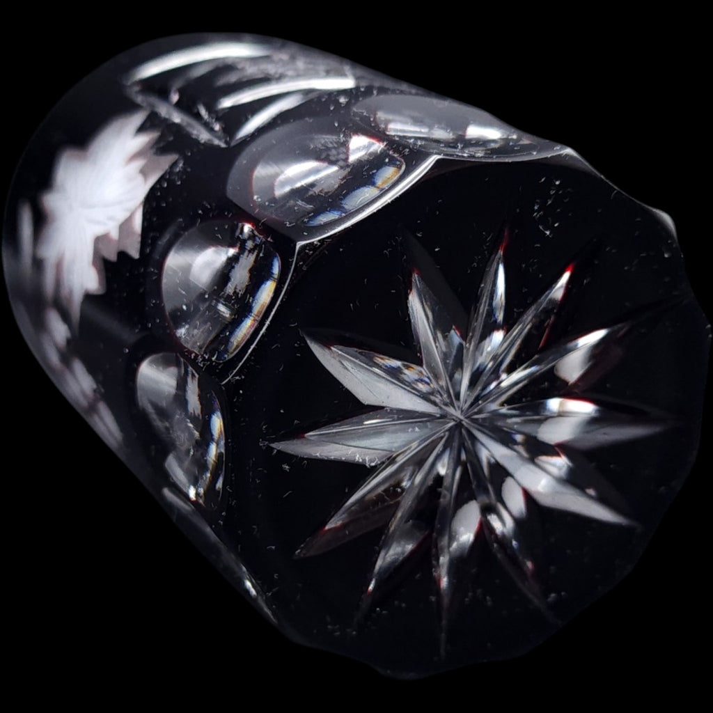 Vintage Dark Ruby Cut Glass Tumbler Diamond Crosshatch Lowball Glass